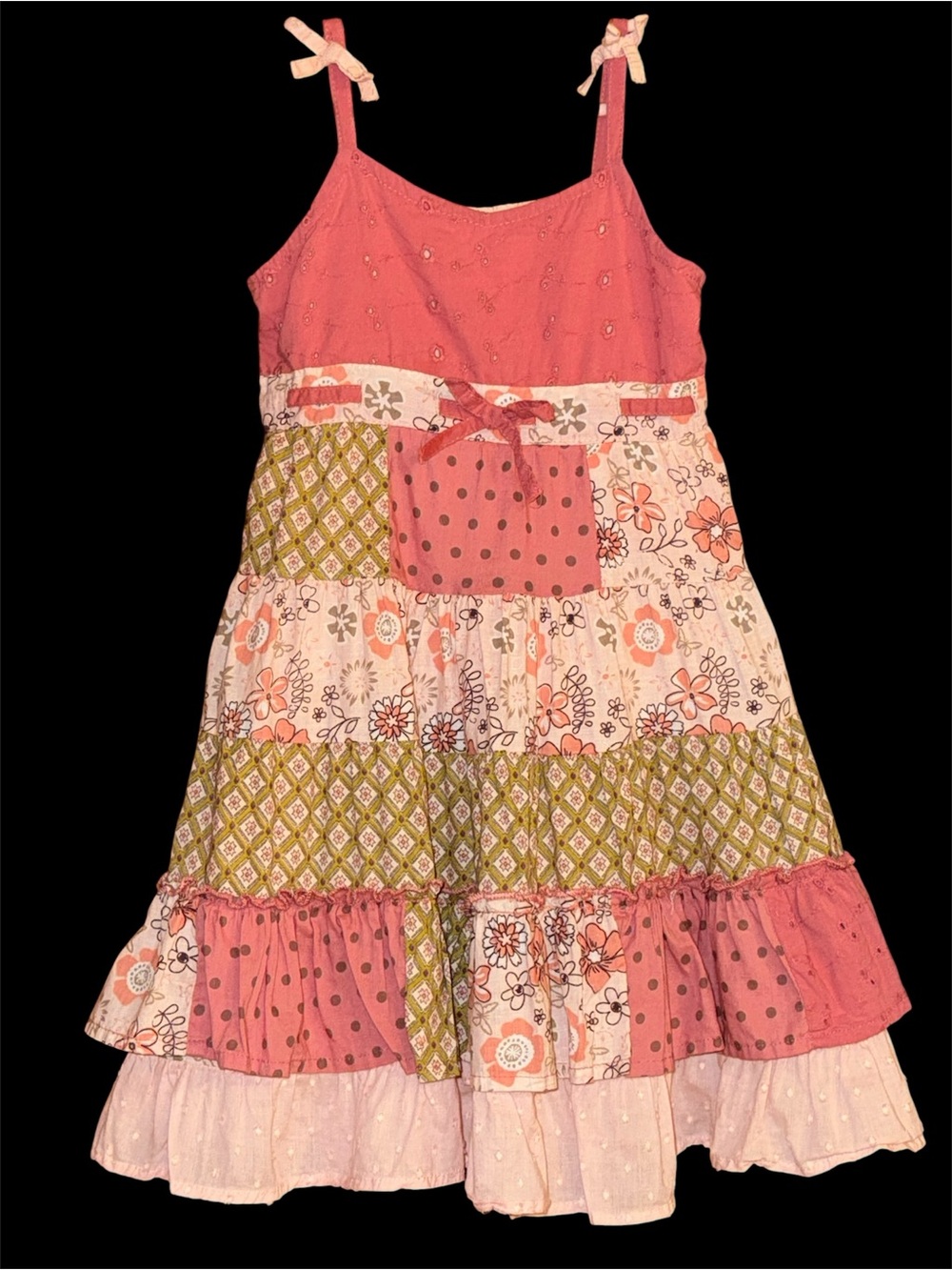 Cutey Couture Girl's Patchwork Bohemian Sundress Floral & Polka Dot Panels 3T